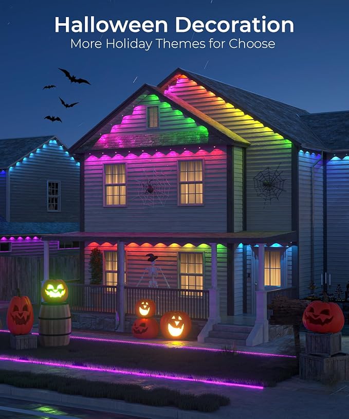 Smart Permanent Outdoor Lights 50ft with 36 LED RGB String Lights IP67 Waterproof Eaves Light with 44 Scene Modes for Halloween Christmas Birthday Holiday Party APP/Voice/Remote Control