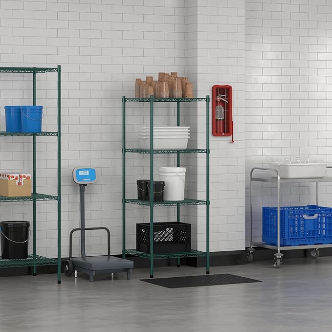 Commercial NSF Listed Green Epoxy Stationary Wire Shelving Kit 24 x 24 x 64 with 4 Shelves Perfect for Warehouse Walk-in Refrigerator Freezer Grocery Store Restaurant Dishroom