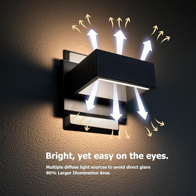 Modern Outdoor Wall Light LED Up Down Wall Mount Lights Modern Exterior Light Fixture Porch Front Door Garden Yard Patio Waterproof Aluminum Cool Black 3000K 7.5W