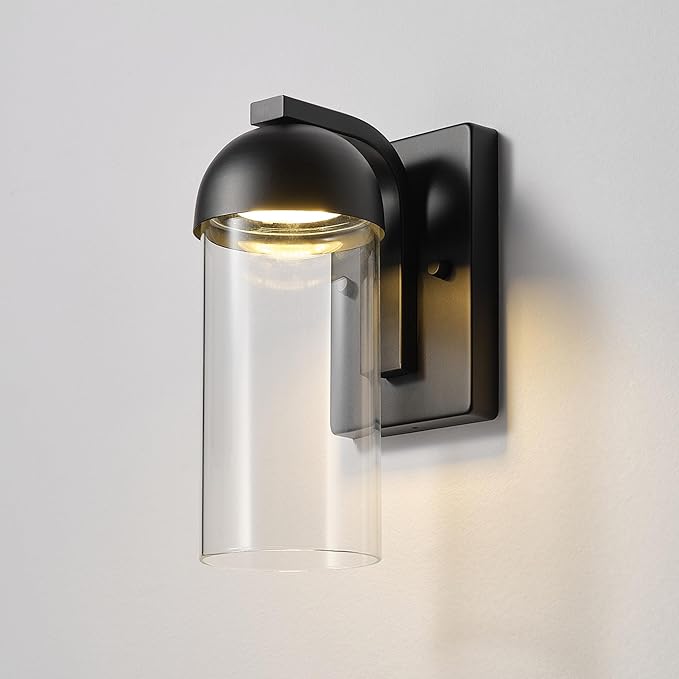 GLOBE Electric 60000023 12W LED Integrated Outdoor Wall Sconce Matte Black Clear Glass Shade Porch Light Wall Lights for Living Room Patio Décor Apartment Essentials Outside House Lights