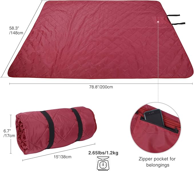 REDCAMP Large Waterproof Stadium Blanket for Cold Weather Soft Warm Fleece Camping Blanket Windproof for Outdoor Sports Red
