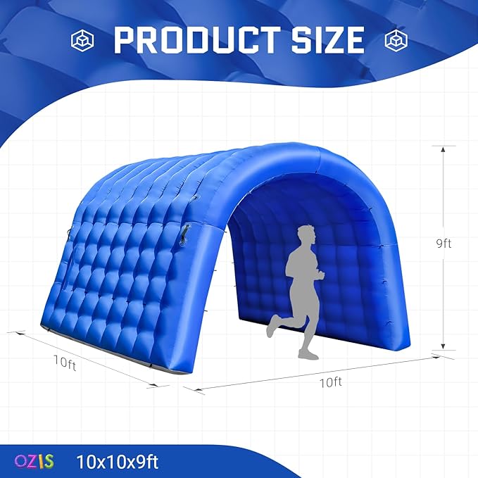 OZIS 10FT Inflatable Tunnel Entrance Sport Tunnel with Blower Inflatable Entryway for Business Advertising Event Exhibition Promotion(Blue10x10x9ft)
