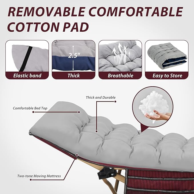 Folding Camping Cot for Sleeping Portable Cots for Adults Heavy Duty Cot Bed 550LBS(Max Load) Extra Wider Cots with Large Pocket for Outdoor Office Beach