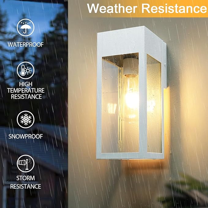 Porch Lights Outdoor Wall Sconce Outdoor Light with GFCI Outlet Waterproof Exterior Wall Lantern Light Fixtures Anti-Rust Wall Lamp for Patio Doorway Garage- White 1 Pack