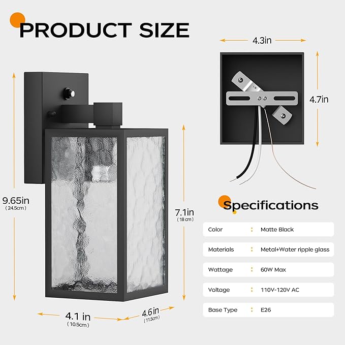 WIHTU Dusk to Dawn Outdoor Lighting Fixtures Black Exterior Front Porch Light Sensor Wall Sconce Lamp Waterproof Wall Lantern Anti Rust Outside Coach Lights for House Doorway Garage