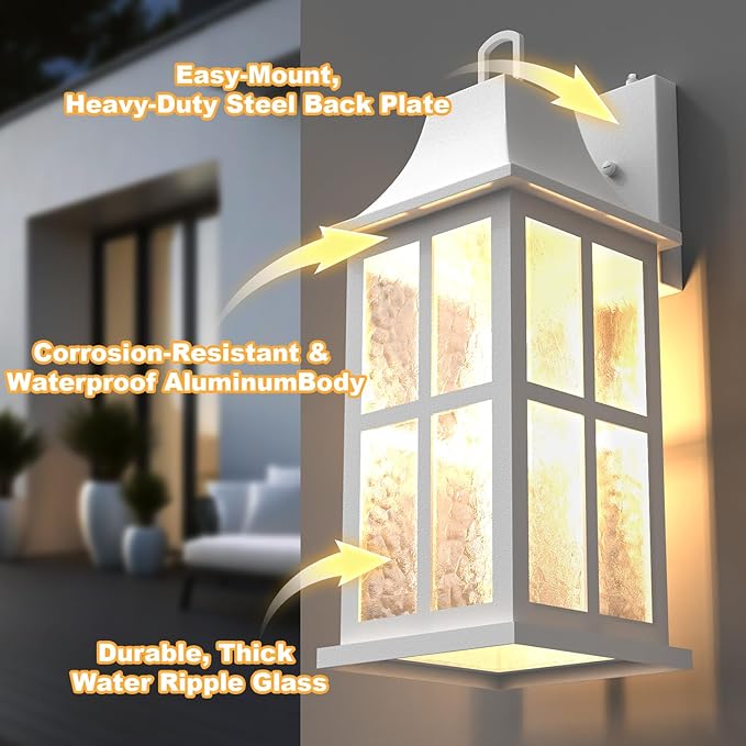 18 Modern Outdoor Wall Lights Aluminium Dusk to Dawn Outdoor Lighting Exterior Wall Lantern Waterproof Porch Light Outside Light for House Garage Patio (1 Pack White)