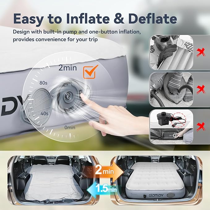 Jeep Mattress with Wireless Air Pump 10inch SUV Air Mattress Camping Bed for Jeep Wrangler JK JKU JL JLU Unlimited 4 Door Ford Bronco Subaru Forester