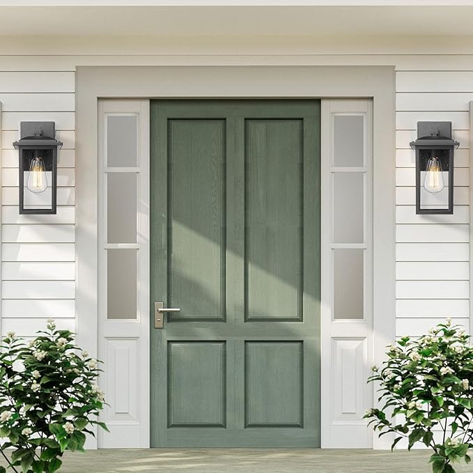 Outdoor Wall Sconce 1 Pack Exterior Light Lantern Fixture Porch Lights Lamp Outdoor Wall Mounted in Black Finish with Seeded Glass for House Garage Patio Yard Garden