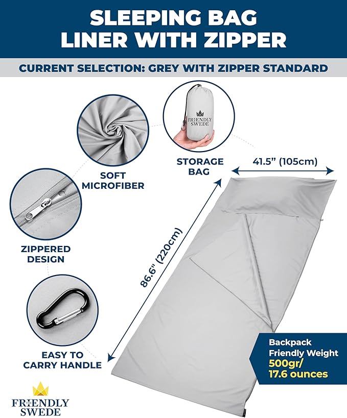 The Friendly Swede Sleeping Bag Liner — Ultralight Polyester or Cold Weather Microfiber Adult Sleep Sack- Camping Sheets - Travel Sleeping Bag with Pocket-Size Stuff Sack