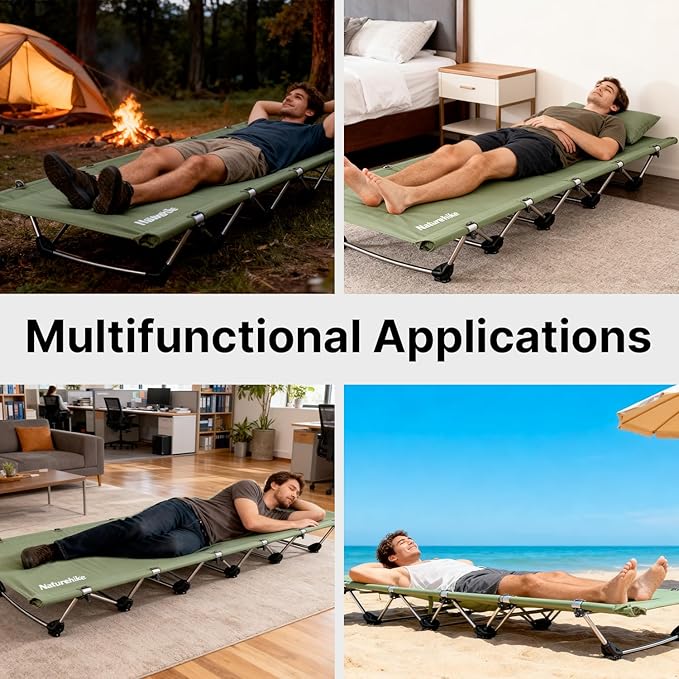 Naturehike Camping Cot Ultralight Folding Backpacking Cot 60-Second Easy Set-Up Supports 330lbs Portable Camping Bed for Adults Hiking Travel Home