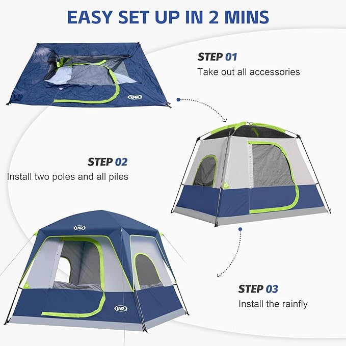 UNP 2/4/6/8 Person Tent Portable Cabin Tent Camping Tent 4-Person Easy Set Up Waterproof with Top Rainfly for Outdoor Camping/Hiking