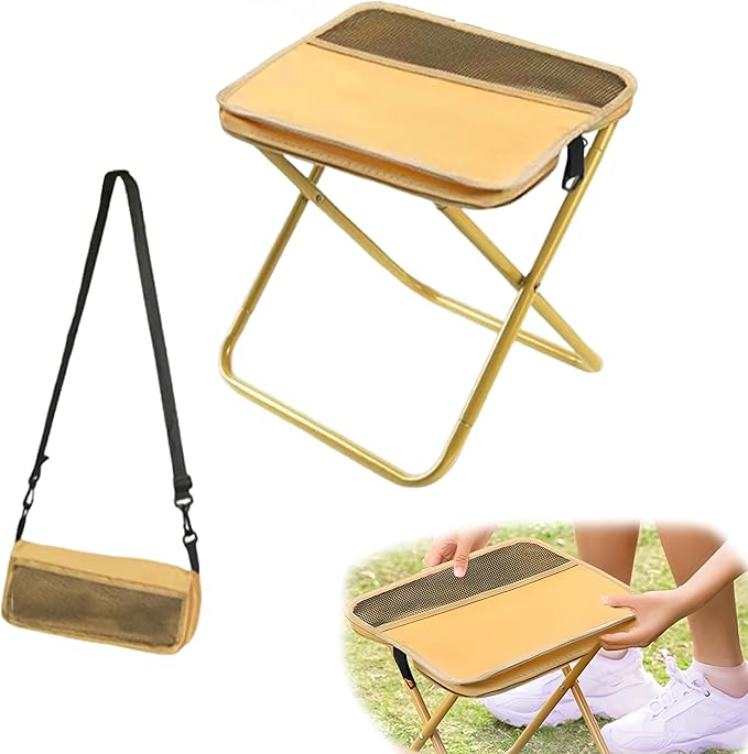 Portable Stool for Mountaineering and Hiking 2026 New Foldable Backpack Stool with Carrying Bag Compact Camping Chair Outdoor Footstool for Picnic Hiking Fishing (Khaki Large)