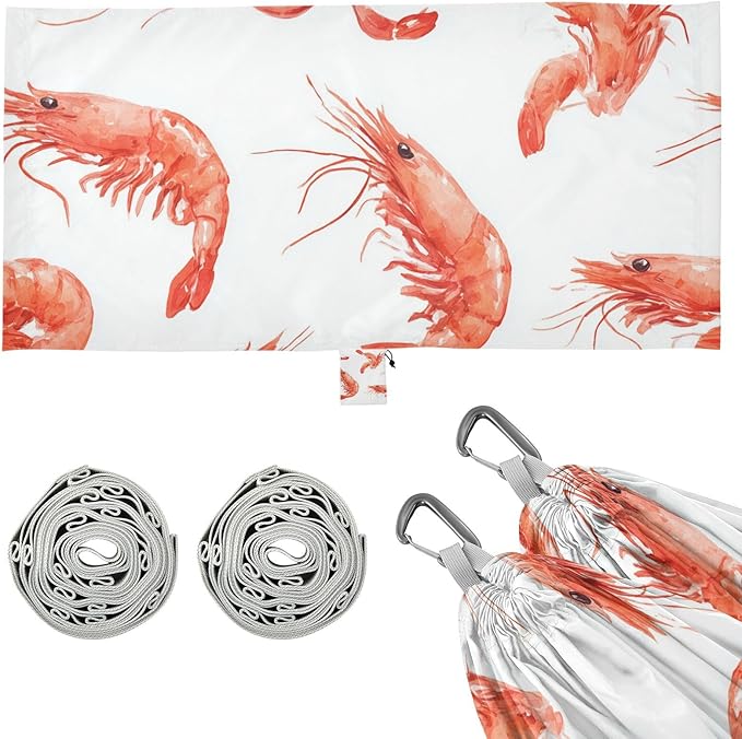 OTVEE Camping Hammock Watercolor Shrimp Art Portable Hammocks 500lb Upgraded Thickened Durable Single Hammocks with Tree Straps &amp Travel Bag for Camping Outdoor Indoor Patio Backyard