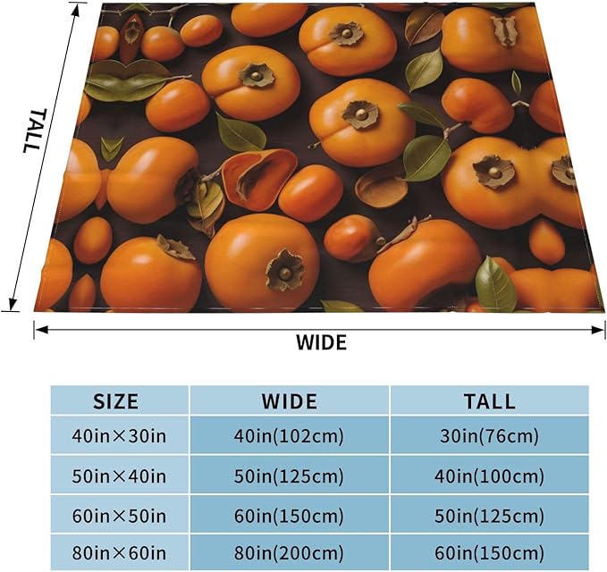 Fresh Persimmon 80x60 Printed Soft Fleece Blanket for Sofa Bed and Camping - Cozy Blanket for Travel Picnics Nighttime Use