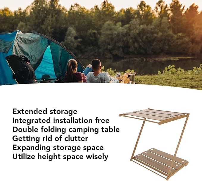 Folding Cam Table Portable Aluum y Double Deck Cam Table Weight oor Picnic with STO 2 Tier for Hiking Picnic Backyard Party