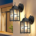 OKELI Dusk to Dawn Outdoor Wall Lights Exterior Waterproof Lantern Front Porch Sconce Lighting with Water Ripple Glass Shade Anti-Rust Wall Lamps Outside Lights for Garage (Black-SIZE-S-2pack)