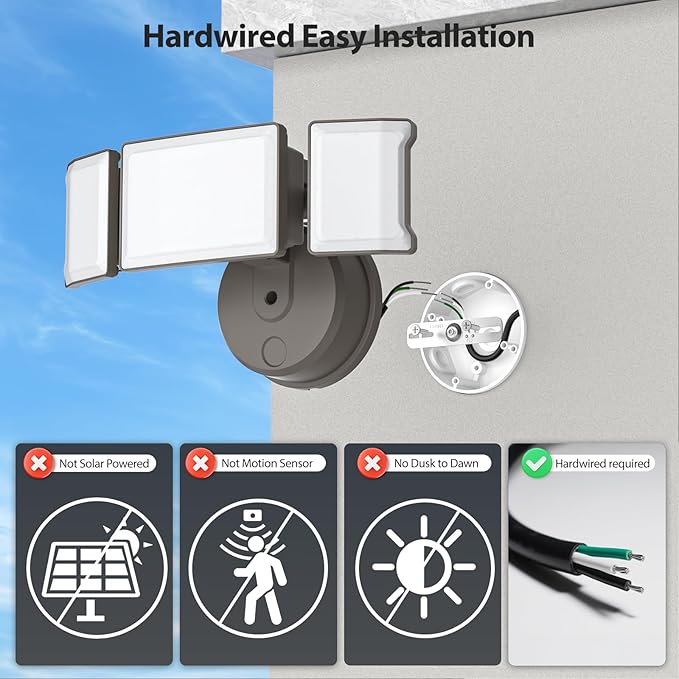 Olafus 60W Flood Lights Outdoor 2 Pack Switch Controlled LED Security Lights 6000LM 6500K Outside Floodlight IP65 Waterproof Exterior Light Fixture for House Yard Garage Wall/Eave Mount Brown