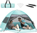 Large Easy Setup Beach TentAnti-UV Beach Shade Beach Canopy Tent Sun Shade with Extended Floor &amp 3 Mesh Roll Up Windows Fits 3-4 PersonPortable Shade Tent for Outdoor Camping Fishing (Mint Green