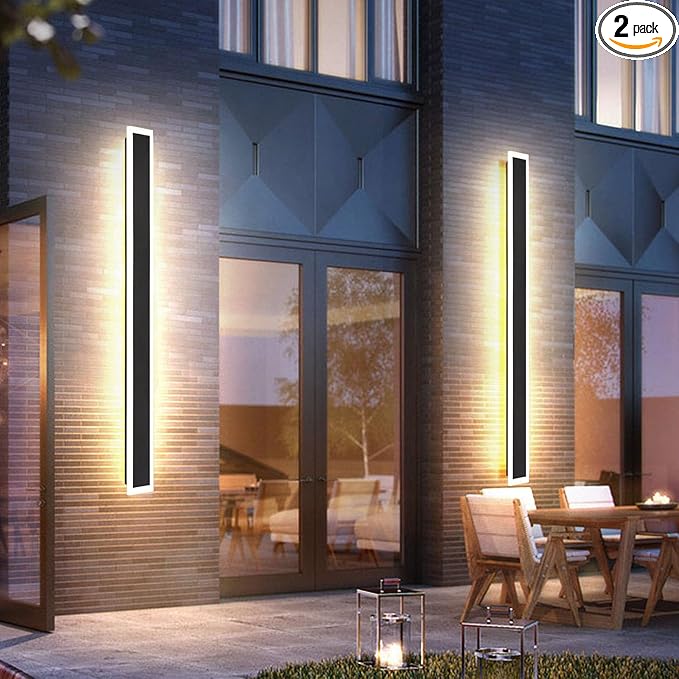 2 Pack-79INCH Long Outdoor LED Wall Lights65W Waterproof IP65 Warm White led Wall Light Rectangular Black Wall Lightled Porch Lights Outdoor Wall Elegant Frosted White Acrylic Anti Rust