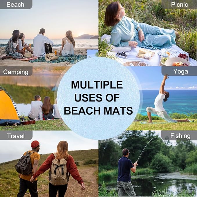 Beach Blanket Waterproof Sandproof Extra Large 8 Ft X 7 Ft for 4 Adults Oversized Sand Free Beach Mat with 4 Corner Pockets and Stakes Portable for Beach Picnic Travel Camping (Orange)