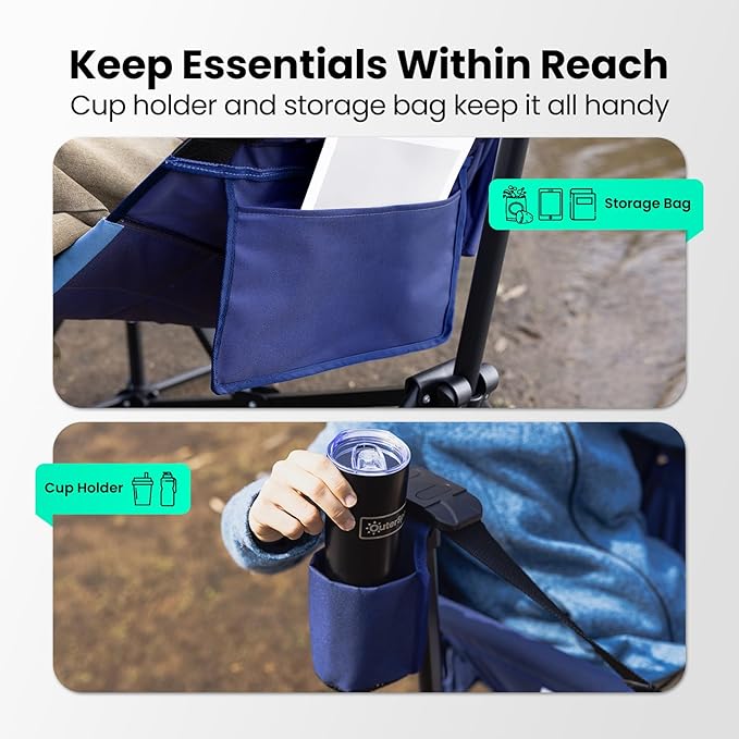 Hammock Camping Chair for Adults with Adjustable Backrest Heavy Duty Padded Folding Hammock Chair Supports 400lbs Portable Hammock Chair Swinging Chair for Camping 2 Pack (Blue-2 Pack)