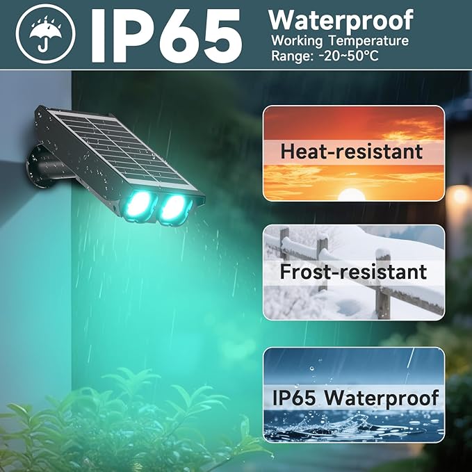 RGB Solar Spot Lights : 2 IN 1 Solar Lights Outdoor with 8 Lighting Modes &amp PC Light Guide Column for Tree Garden Yard Pathway | RGB Color Changing Landscape Lights | IP65 Waterproof | 4 Pack