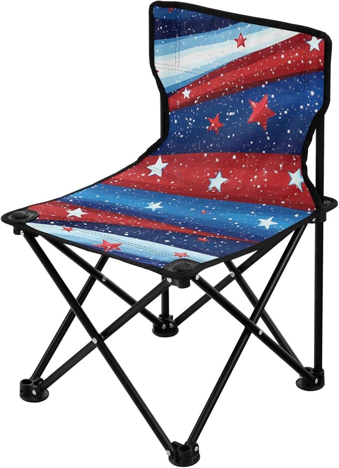KLL Independence July 4th Red Blue Stars Compact Camping Chairs Ultra-Lightweight Beach Chair Carry Bag Included Hiking Chair for Sports Camp