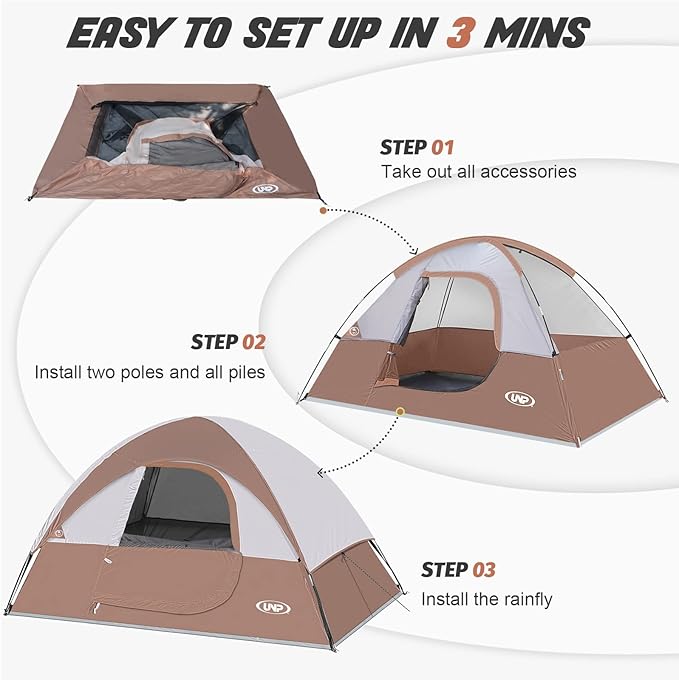 Camping Tent 2-4 Person Waterproof Windproof Tent with Rainfly Easy Set up-Portable Dome Tents for Camping…