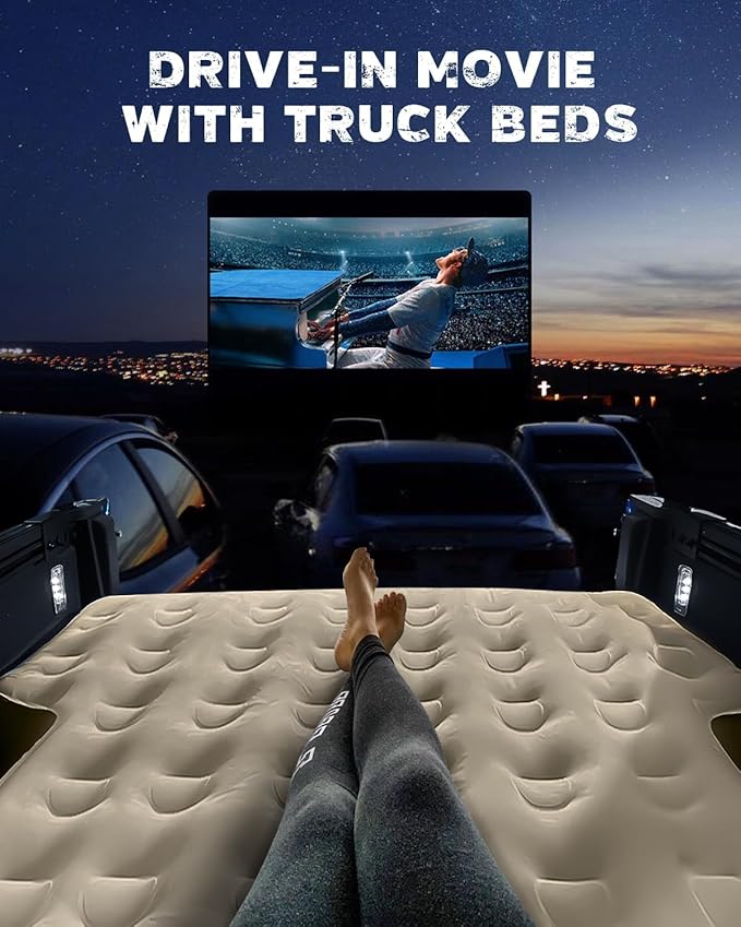 Truck Bed Mattress 5.5-5.8ft for Full Size Pickup Brown Truck Bed Air Mattress Fit for F150 Silverado Leak-Resistant Camping Electric Pump Heavy-Duty Easy Setup Large Carry Bag
