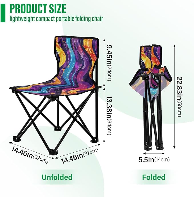 Abstract Colorful Rainbow Collapsible Portable Chairs for Adults Ultra Lightweight Ultralight Camp Chair with Carrying Bag Lawn Chair for Camp Lawn