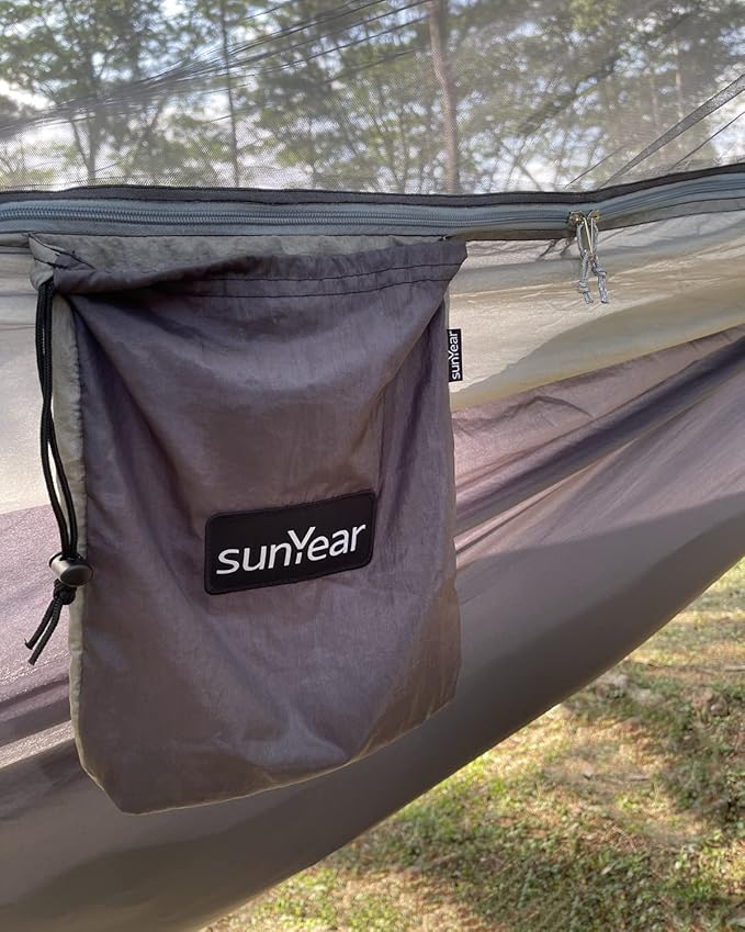 Sunyear Camping Hammock Portable Single &amp Double Hammock with Net 2 Person Hammock Tent with 2 * 10ft Straps Best for Outdoor Hiking Survival Travel