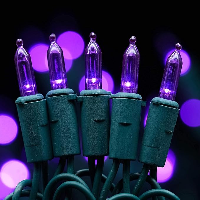 200 Count Purple LED Christmas Lights 66 ft Green Wire UL Certified Commercial Grade Holiday String Light Set (Purple)