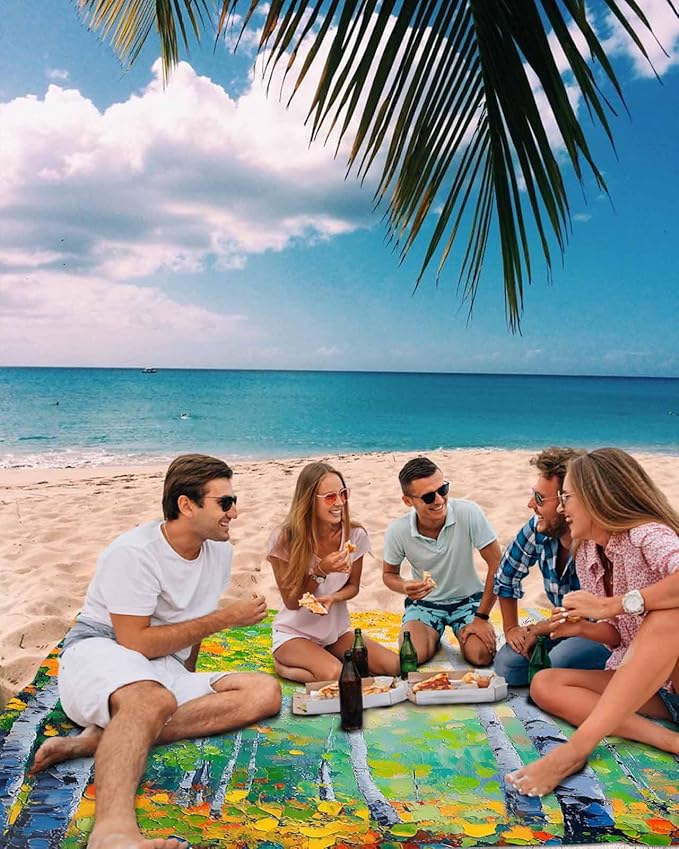 Modern Summer Plant Beach Blanket Waterproof Sandproof Country Oil Painting Birch Beach Mat Quick Drying Outdoor Picnic Mat 118 x 108 for 1-8 Adults Essentials for Travel Camping Hiking