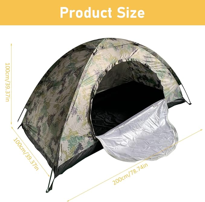 Camouflage Tent 79x39x39 Portable Lightweight Ventilated Waterproof One Man Beach Tent Outdoor for Hiking Camping