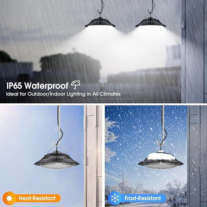 Solar Pendant Lights - Indoor/Outdoor Daytime &amp Night 3200K/4000K/6000K Solar Shed Light with ON/Off Switch &amp Remote Dimmable Hanging Chandelier Lights for Barn Porch Patio Chicken Coop