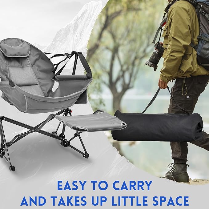 Hammock Camping Chair with Leg RestLightweight Portable Outdoor Chair for Camping and Hiking Supports 350lbs-Gray