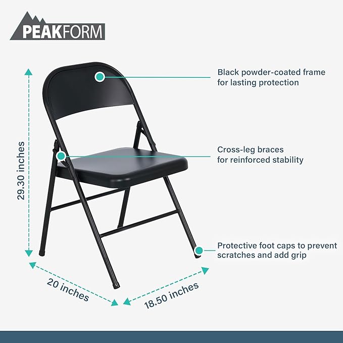 Steel Folding Chair with Cross Leg Braces Construction and Foot Caps for Study Rooms Conferences and Office Use Black 6 Pack