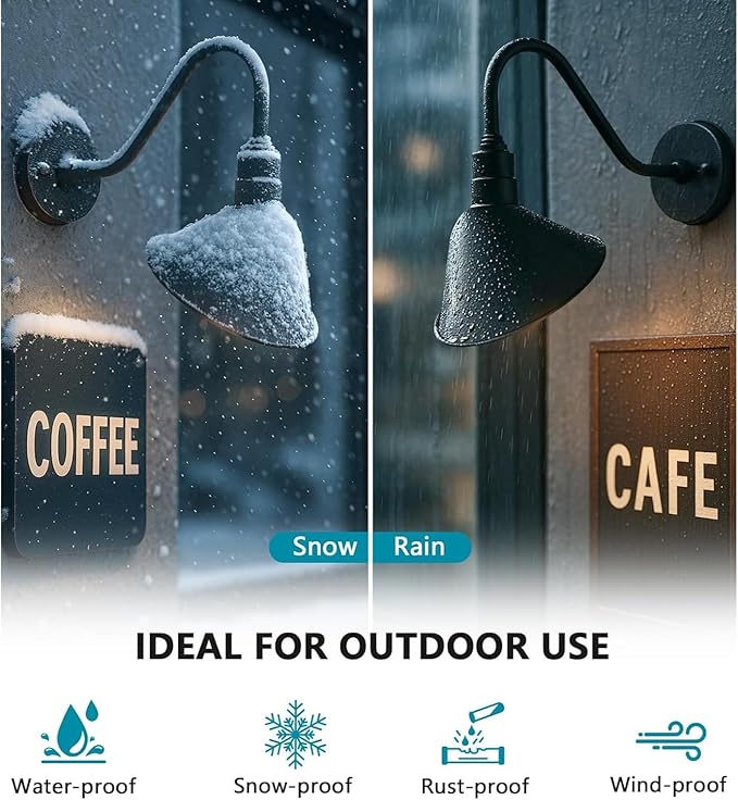 AGB101-AA11-MB Barn Lights Outdoor Fixture with Gooseneck Lamp - Classic Gooseneck Light Dome | Wall Mount RLM Design for Patios Gardens Entryways Garages Exterior Home Lighting