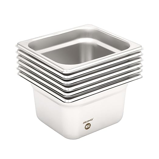 6 Pack Hotel Pans 1/6 Size 4 Deep NSF Commercial Stainless Steel Pan Steam Table Pan Catering Food Pans