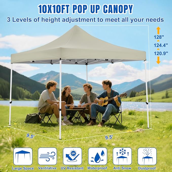 Yesker 10x10 Pop Up Canopy Tent with 4 Sidewalls Portable Folding Outdoor Canopy Easy Setup Gazebo Waterproof Instant Shelter Tent w Wheel Carry Bag sandbag for Events Parties Camping Khaki Brown