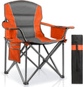 Oversized Padded Camping Chairs for AdultsHeavy Duty Support 400 LbsFolding Portable Lawn Chair w/Cup HolderCooler BagSide PocketPerfect for Outdoor PicnicHiking(Orange)