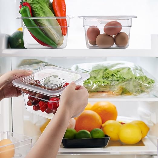 Sieral 10 Pcs 1/6 Size Food Containers with Lids - Clear Stackable Meal Prep Bins for Fridge OrganizationKitchen StorageBentoBaby FoodMicrowave Safe (4 Inch1.5 Quart)