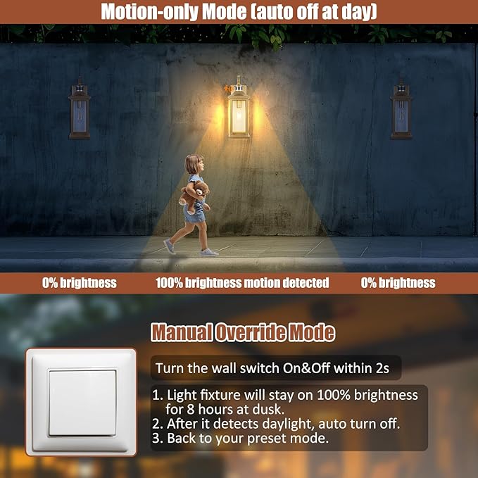 2-Pack Gold Dusk to Dawn Motion Sensor Lights 18 Inch Large Outdoor Light Fixtures IP65 Waterproof Anti-Rust Brass Outside Lights for House Photocell Modern Exterior Lanterns Wall Mounted