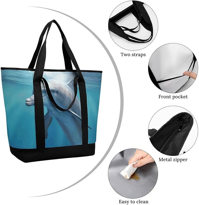 Insulated Shopping BagLarge Reusable Cooler Bags Winter The Dolphin Printed Foldable Shopping BagTravel Waterproof Shoulder Bag