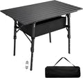Outsunny 3ft Portable Camping Table with Storage Bag Adjustable Height Aluminum Small Folding Table Lightweight Picnic Table with Carry Bag for Outdoor Picnic BBQ Backyards Beach Black