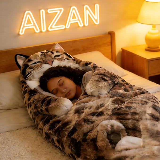 Fluffy Cat Sleeping Bag for Human Adults Soft Sleeping Bag Plush Animal Wearable Blanket Washable Adorable Cat Envelope Sleepings Bags for Camping Sleepovers &amp Home Lounging