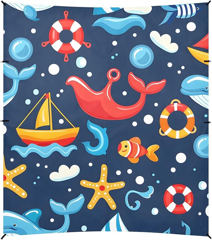 Nautical Seamless Pattern Camping Sun Shelter Beach Tent Portable Beach Sun Shade Outdoor Canopy for Camping Trips Fishing Picnic