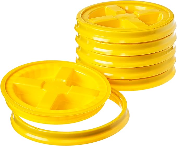Gamma Seal Lids for 3.5 5 6 and 7 Gallon Buckets – Pack of 6 Yellow Gamma Lids – Food Grade BPA Free Reusable Lids Made in USA
