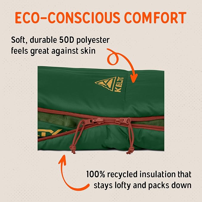 Kelty Solstice 20 Oversized Camping Sleeping Bag Spacious Rectangular Shape Zip Together for 2P Anti-Snag Zips Internal Pocket