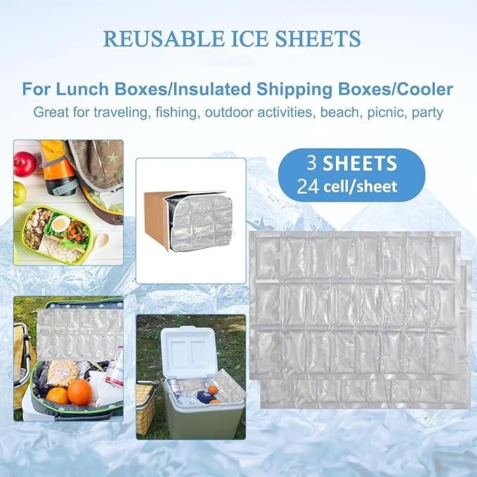SprotEmblema 2 PCS Flexible Ice Mat for Food Cooling - Leakproof Gel Ice Sheet Cuttable &amp Foldable Cooler Pad for Lunch Box Beach BBQ Parties &amp Travel